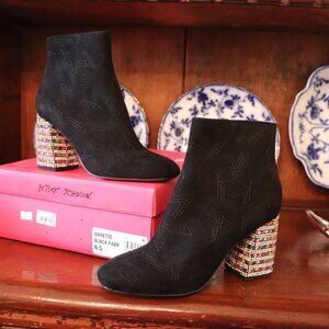 Betsey Johnson  Barette Black  Ankle Boot Rhinestone Heals